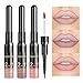 Matte Liquid Lipstick Lip Liner Set, QiBest 3 Pcs Double End 2 in 1 Naked Color Waterproof Long Lasting Durable Non-Stick Cup Lip Gloss Makeup Kit (Nude)