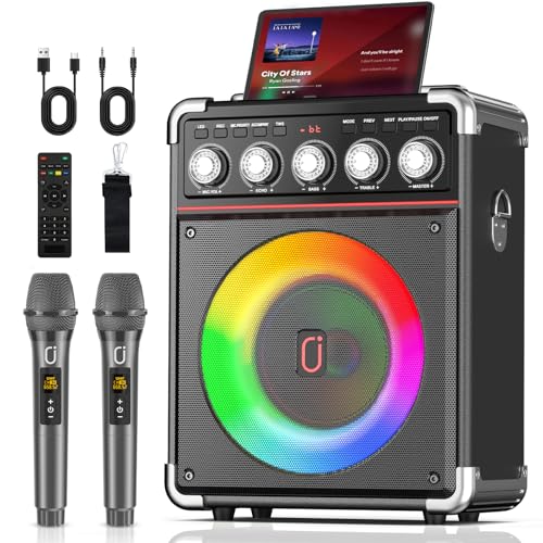 JYX Karaoke with 2 Microphone, 100 W Bluetooth Speaker, 18 Hours Autonomy, Complete Professional Karaoke, Potatile PA System and LED Light & Remote Control, Supports Bluetooth/TF/USB/AUX/TWS