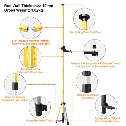 Huepar 12 Ft./3.7m Telescoping Pole with 1/4Inch by 20Inch Laser
