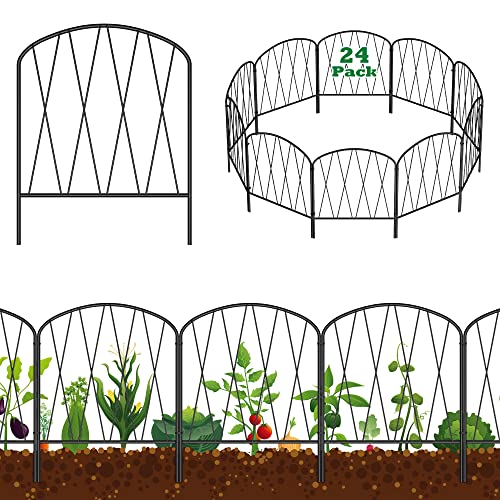 Lot de 24 clôtures de jardin décoratives en métal antirouille pour chien, 43,2 cm (H) x 8 m (L), sans creuser, pour cour, terrasse, décoration extérieure, piquets de défense pour chien, lapin, arqué