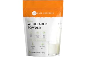 Kate Naturals Dry Whole Milk Powder for Baking, Coffee & Milkshakes (12oz) RBST-Free, Made in USA, Dried Powdered Substitute For Liquid Milk