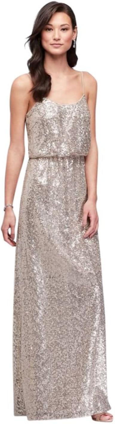 david's bridal long sequin blouson dress