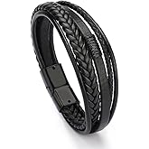 LAIHUARYWA Men's Black Leather Multi-Strand Bracelet Modern Casual Brown Braided Bracelet Wristband Gift for Men Father's Day