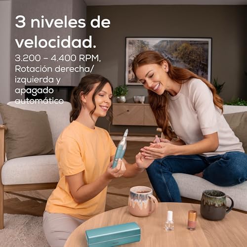 MP 84 Set de manicura/pedicura, lima de uñas eléctrica con batería recargable, 10 accesorios, luz LED, incluye estuche, hasta 4400 rpm, torno de uñas para el cuidado de manos y pies
