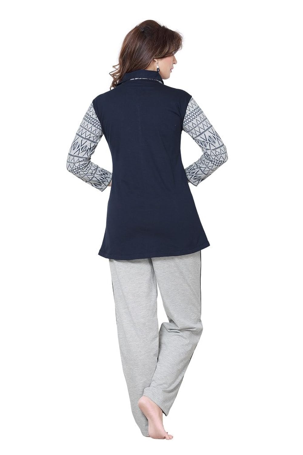 sweetnight women's cotton full sleeve nightwear top and pyjama set (blue)