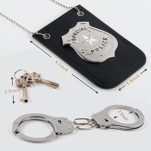 Police Badge and Toy Handcuffs, Cosplay Hand Cuffs for Boys Girls Kids