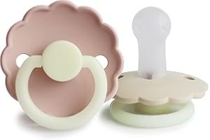 FRIGG Daisy Night SilkySoft Silicone Baby Pacifier | Made in Denmark | BPA-Free (Blush/Cream, 6-18 Months)