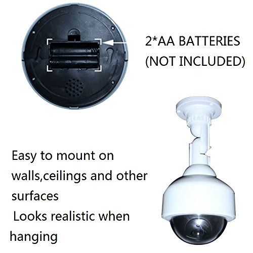 WER Fake Security Camera, Dummy Dome Shaped Decoy Realistic Look Surveillance System + Bonus Warning Sticker Indoor/Outdoor Use, Perfect For Businesses & Shops(2 pack) - Thumbnail 2