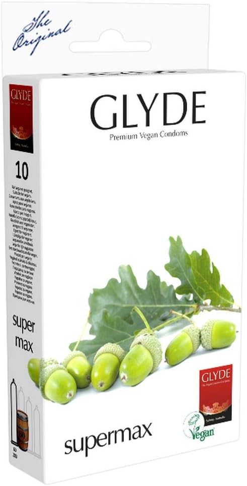 Glyde SuperMAX 10 King Size Vegan Condoms, Transparent/Green, 10 count (Pack of 1)