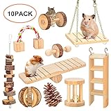 Hamster Chew Toys, Gerbil Rat Guinea Pig Chinchilla Chew Toys Accessories, Natural Wooden Dumbbells Exercise Bell Roller Teeth Care Molar Toy for Rabbits Bird Bunny (2)