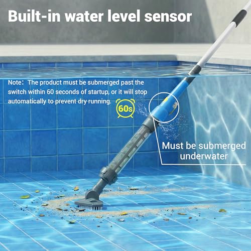 Hushlight Hot Tub Vacuum - Cordless Pool Vacuum for Above Ground Pool Rechargeable Stick for Fast Sand & Debris Removal in All Pool Types, Spas & Hot Tubs (Blue)