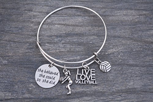 Volleyball Charm Bangle Bracelet- Volleyball She Believed She Could So She Did Inspirational Jewelry - //medicalbooks.filipinodoctors.org