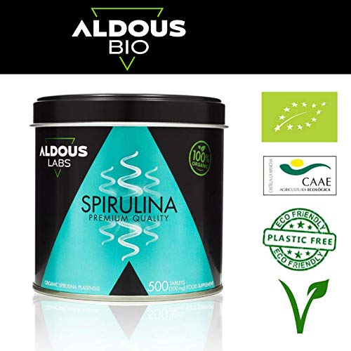 Spiruline biologique Premium - 165 jours de traitement - 500 comprimés de 500 mg - Protéine végétale rassurante - DETOX - Zéro plastique - Certifié Bio