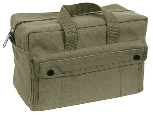 G & F 10095 Government Issued Style Mechanics Heavy Duty Tool Bag with Brass zipper and side pockets, tool bag for cars, drill, garden, and electrician. Olive Green