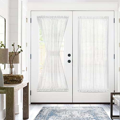 jinchan Linen French Door Curtain with Open Weave White SemiSheer Door