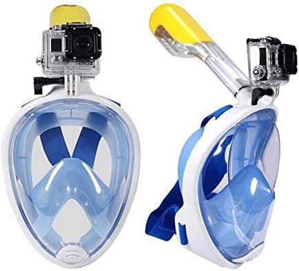 XHBoutique Panoramic View Snorkel Mask with Gopro Mount, Underwater Swimming Scuba Free Diving Snorkeling Mask (Blue)