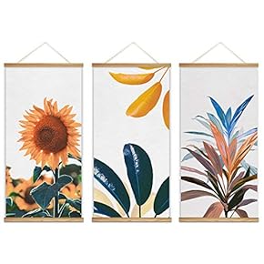 Hanging Poster with Wood Frames Beautiful Green Plants Home Wall Canvas Prints Ready to Hang - 18"x36"x3 Panels