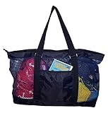 Super Large Mesh Tote Beach Bag - 24 x 15 x 6 - Can be Personalized (Blank Blue)