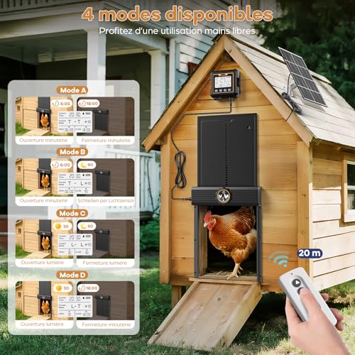 Large Automatic Solar Chicken Coop Door with Waterproof Controller, Automatic Aluminium Solar Chicken Coop Door with Light Sensor, Timer, Anti-Pinch Function, 24 x 27.5 cm