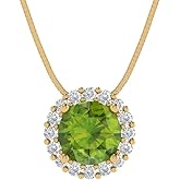 Clara Pucci 14K Yellow Gold Plated Solitaire 16" Box-Chain Necklace - Sterling Silver 1.16ct Round Cut Peridot Pendant