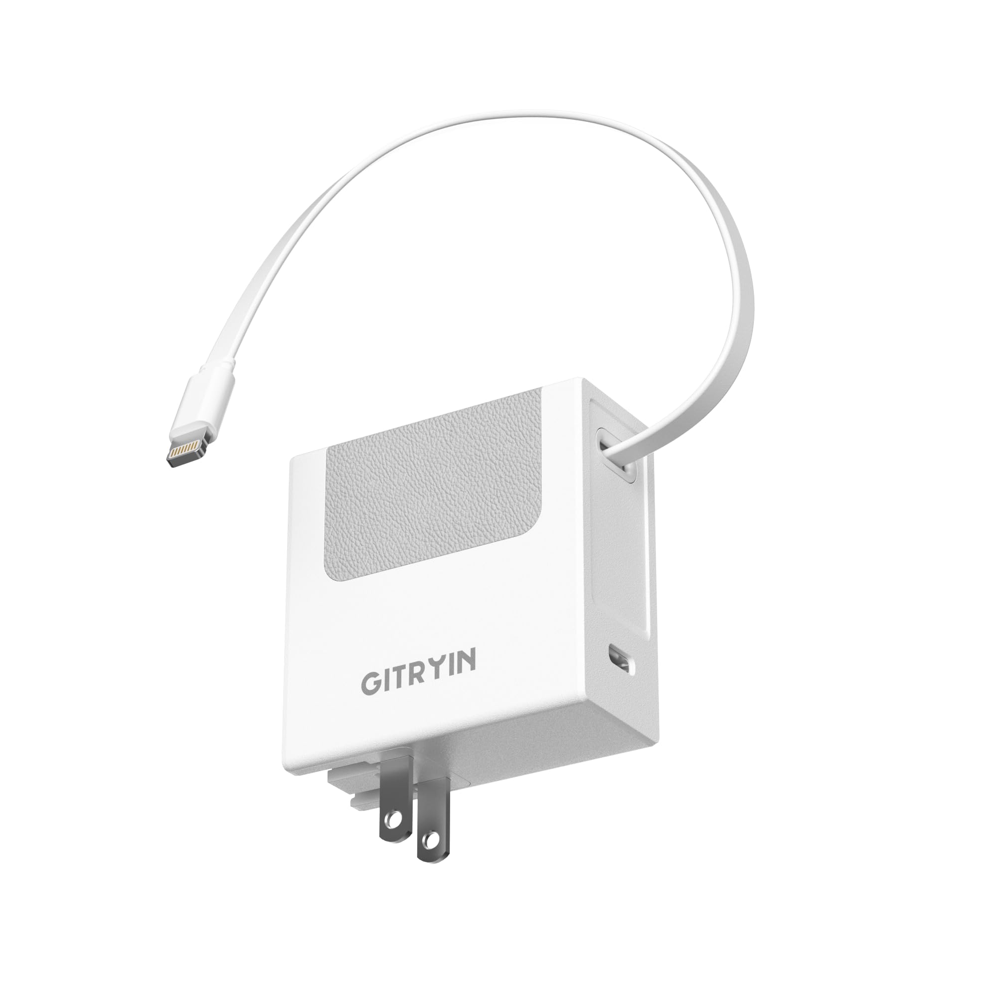 Photo 1 of Gitryin Portable USB Phone Charger Block, Retractable Wall Charger with 33.5in Retractable Lightning Cable, 40W Fast Charging Block with USB C Port, Power Adapter with Foldable Plug for iPhone14/13/12