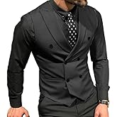 Mcoskly Men's Double Breasted Suit Vests Casual Business Vests Slim Fit Waistcoatfor Wedding Groom Dating