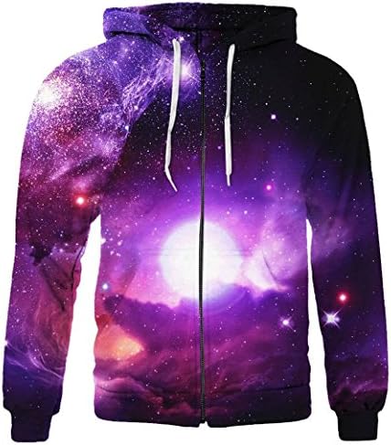 KNTOUDX Galaxy Scenery Print Fleece Full-Zip Hoodie Pullover Sweatshirts NO1 XXXL