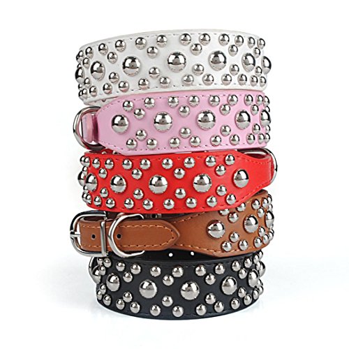 Fabal New Rivet Studded Dog Collar Medium Large Pet Dog Pitbull Bully Terrier Collars (M, Black)