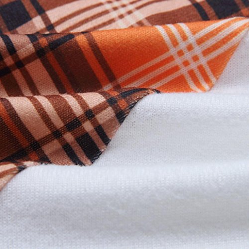 Clearance Deals Patchwork Blouse,ZYooh Fashion Women Round Neck Long Sleeve Plaid Blouse Pullover Tops with Cuff Bow (Orange, XL)