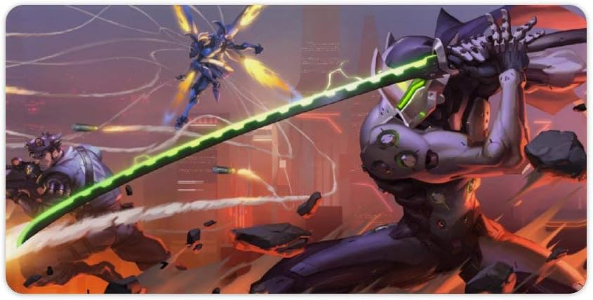 Overwatch Mouse pad Genji Overwatch,Extended Gaming Mouse pad,Large Desk Mat,Waterproof Anti-Dirty No-Slip Stitched Edges Mousepads for Computer Black 12x24inch
