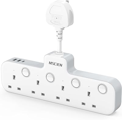 Mscien 4 Way USB Plug Extension with Switches 3250W 250V 13A Safety