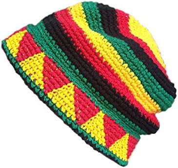 Inspirit Arts Fold Up Brim Regular Size Bold Reggae Stripes Toboggan Winter Ski Cap Handmade Cotton