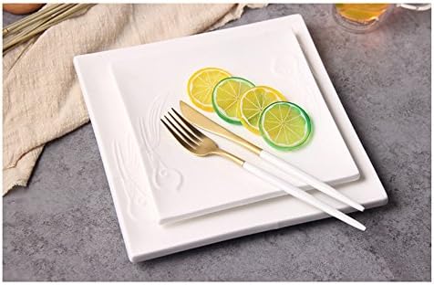 European style dish plate Premium ceramic tableware flat square Emboss Western food steak dish dessert plate white home Tablet 19.5*2cm