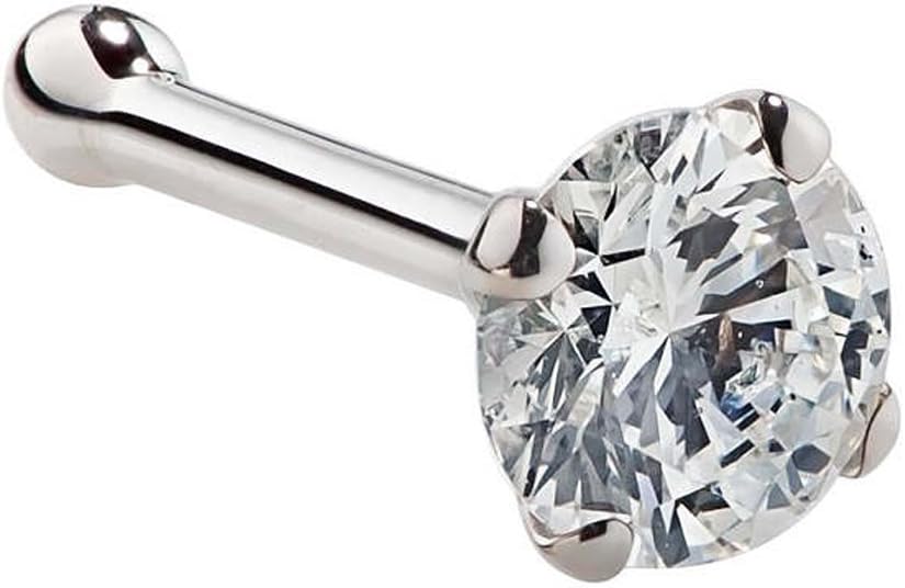 2mm Round-Cut-Diamond 20G 14K White Gold Nose Bone Stud