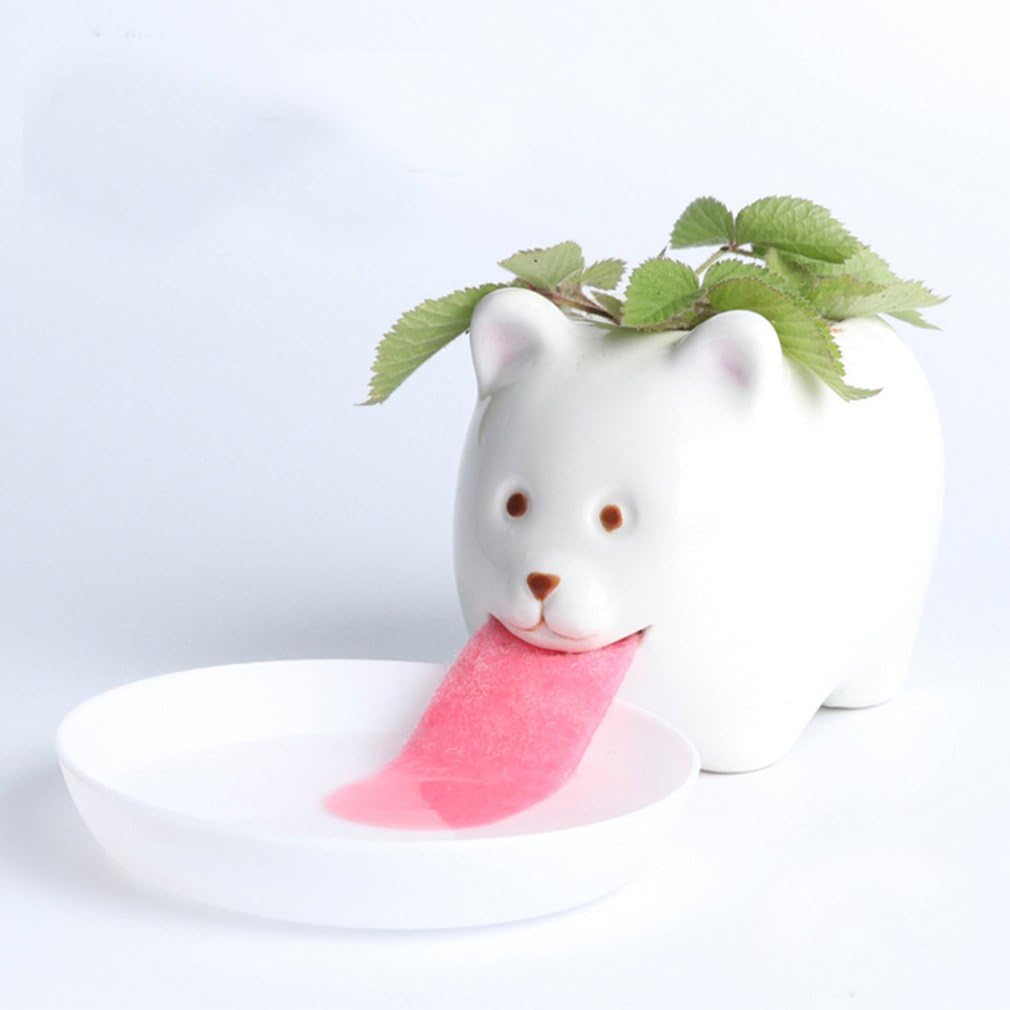 Amazon Com Mcgreen Cute Self Watering Animal Planter Drinking Animal Tongue Cultivation Diy Mini Ceramic Plant Pots Home Office Desktop White Bear Garden Outdoor