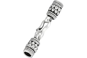 BENECREAT 925 Sterling Silver Crimp End Cap, 1.3inch Long Barrel End Tip with Clasp, Silver Cord Ends Cap for DIY Necklaces, 