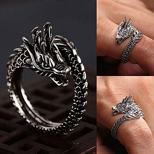 Rocl Punk Men Chinese Dragon Adjustable Opening Finger Ring Cosplay Jewelry Gift - Black
