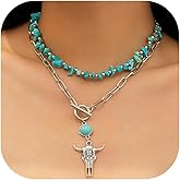 CSIYANJRY99 Layered Western Necklaces for Women Vintage Turquoise Beaded Western Jewelry for Women Ox-head Cactus Cross Chain Necklaces Country Concert Cowgirl Dresses Accessories