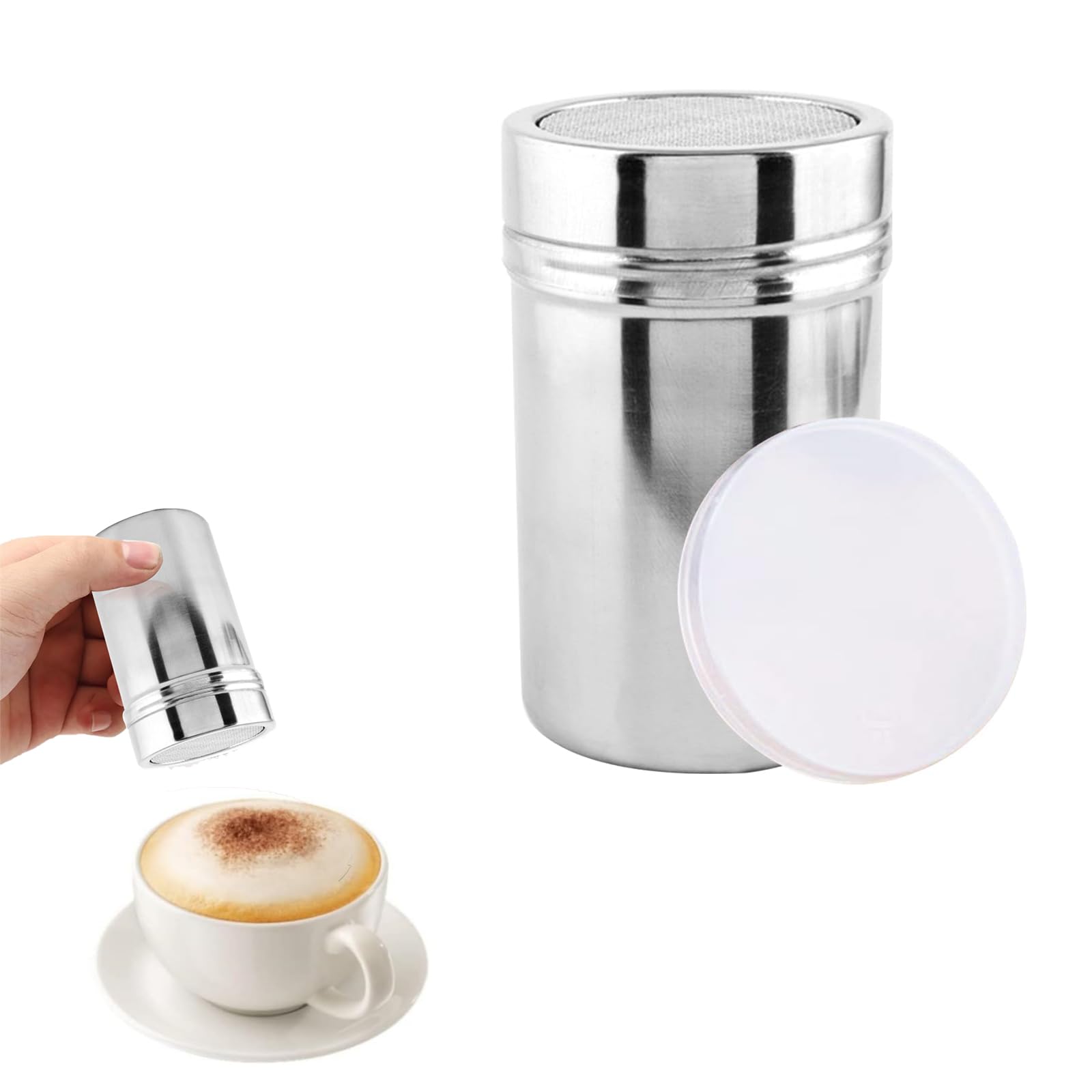 Icing Sugar Shaker, Flour Shaker Chocolate Shaker for Cappuccino, Icing Sugar Shaker Duster, Chocolate Shaker and Cocoa Sifter Sugar Powder Shaker for Kitchen Crafts and Cake Decoration