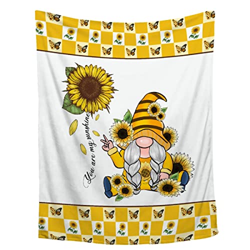 Sunflower Gnome You are My Sunshine Flannel Throw Blanket Ultra Soft Plush Fluffy Blanket for Home Decor - Warm Cozy Bed Quilt All Seasons for Couch Sofa Bed, 40