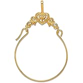 JewelryWeb 14k Yellow Gold Polished Filigree Love Heart Charm Holder 35x22mm Wide Pendant Necklace for Women
