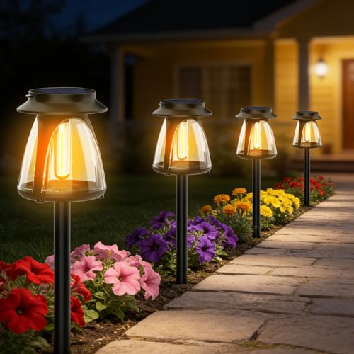 Solar Lights Outdoor Ground 2 Pieces, 2700K Warm White Tungsten Traditional Lights, IP65 Waterproof Solar Light Outdoor Garden for Patio, Driveway, Lawn, Path, Terrace