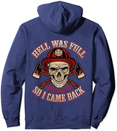 Unisex Firefighter Hoodie Skull Helmet Ax Fireman Hell Was Full Large Navy