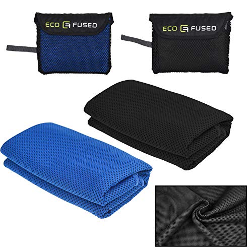 ECO-FUSED-Cooling-Towel-2-Pack-BlueBlack-Absorbent-Compact-Cooling-Towel-for-Indoor-and-Outdoor-Activities-Gym-Workout-Yoga-Running-Climbing-Fishing-Gardening-Includes-a-Mesh-Pocket