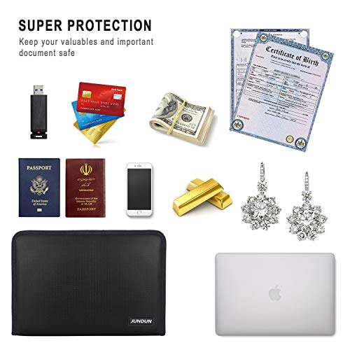 JUNDUN Fireproof Document Bag,14.2”x10” Triple Layers Fire Resistant and Waterproof Money Bag with 3 Letter Size Pockets,Fireproof Safe Storage Envelope for Cash,Passport,Jewelry and Laptop - Thumbnail 5