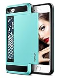 iPhone 7 Case, Vofolen Sliding Card Holder iPhone 7 Wallet Case Cover Secret ID Slot Rugged Protective Hard Shell Skin Flexible Soft TPU Rubber Hybrid tough Bumper Armor case for iPhone 7 8 -Sky Blue