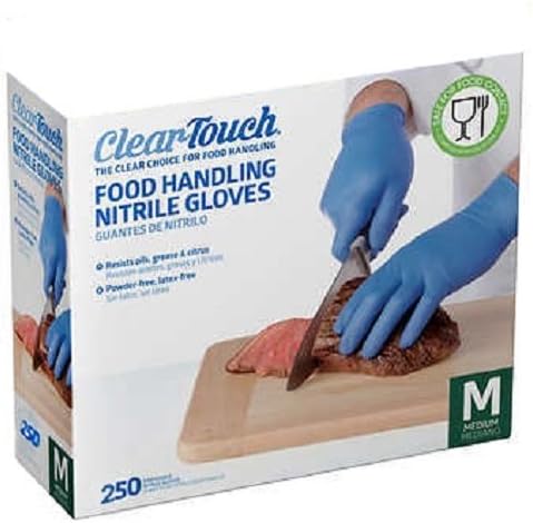 Food Handling Nitrile Gloves Powder Free. Latex Free, Food Handing Gloves for Cooking,Cleaning,Food Handling Disposable Gloves,Resists Oils, Grease - Complies with FDA 21 CFR 177 (250, Medium)