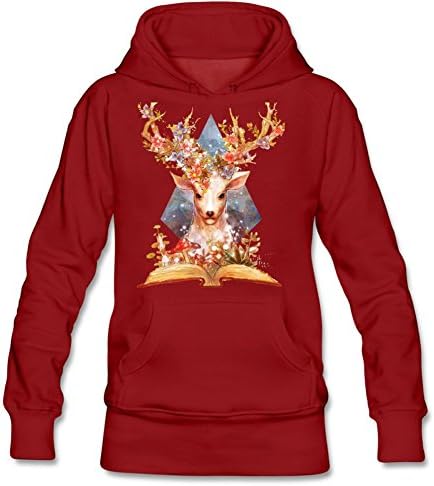 Women's Flower Deer Print Sweatshirt Pullover Hoodie Long Sleeve Sweatshirt Pullover Hoodie M Red