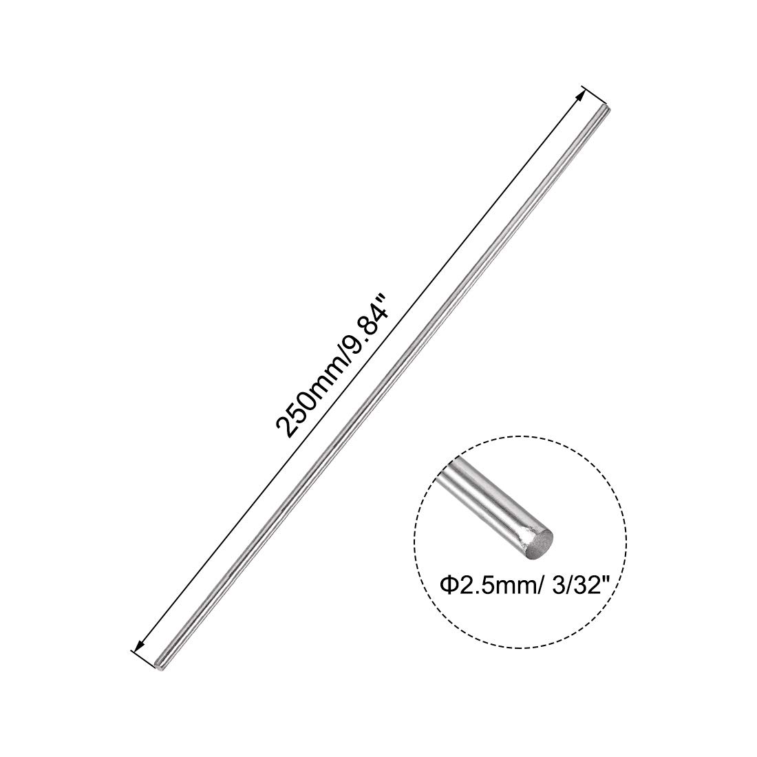 sourcing map 2.5mm x 250mm 304 Stainless Steel Solid Round Rod for DIY Craft - 10pcs - Image 3