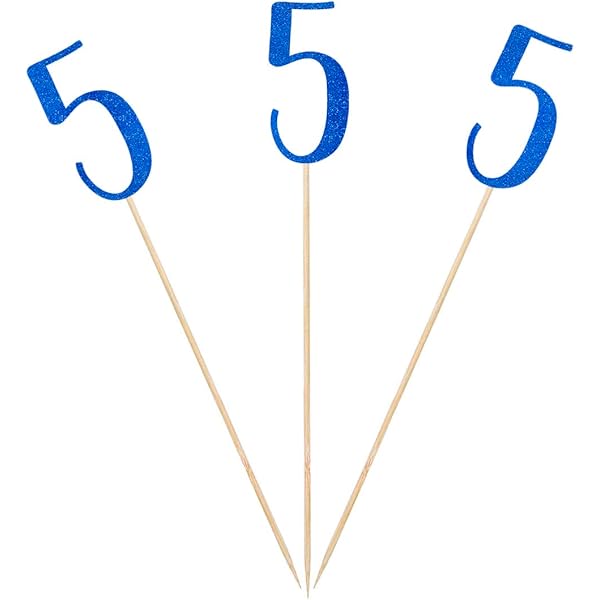 Blue Glitter 5th Birthday Centerpiece Sticks - 12 Pack Number 5 Table Toppers For Party Decor